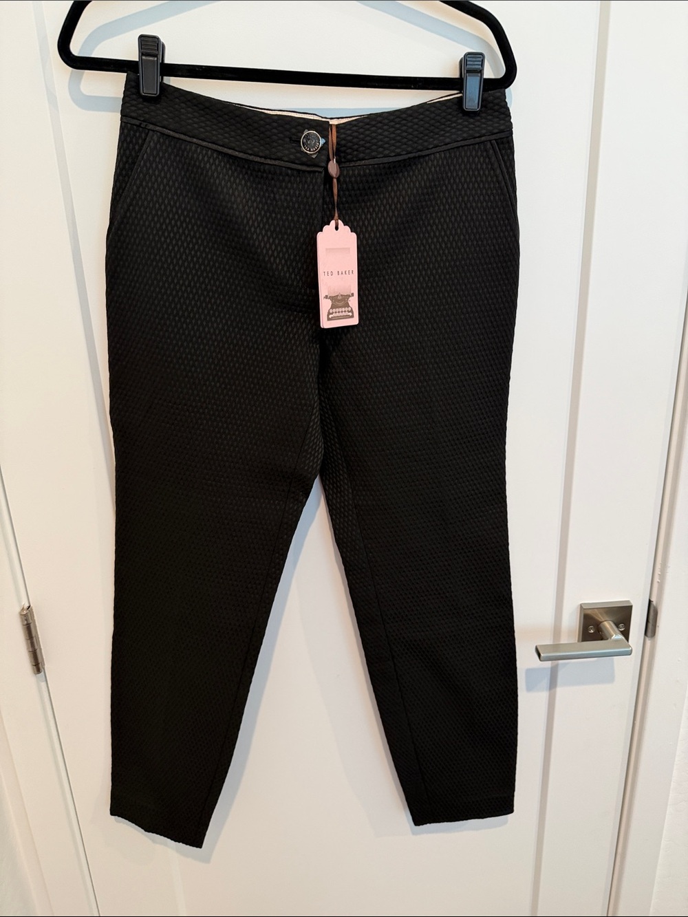 NWT Ted Baker Rait Blk Textured Pique Tapered Trouser Pants Ted 2 US 6 $225